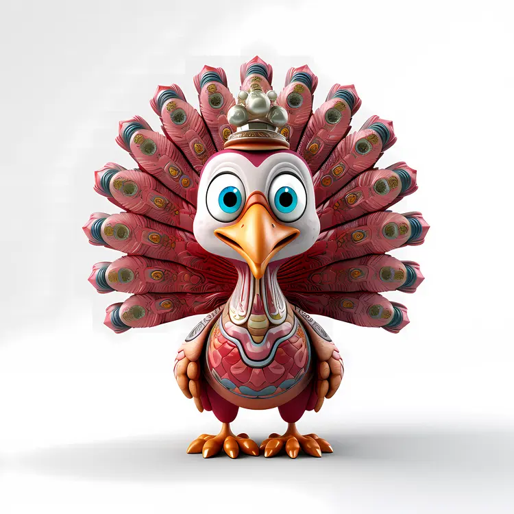 Colorful Cartoon Turkey with Crown