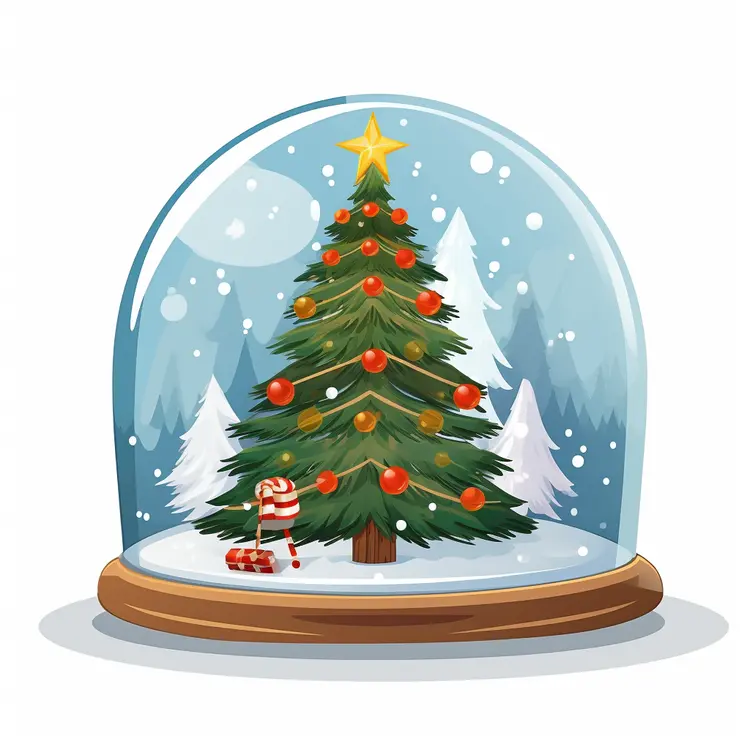 Christmas Tree in Snow Globe with Candy Cane