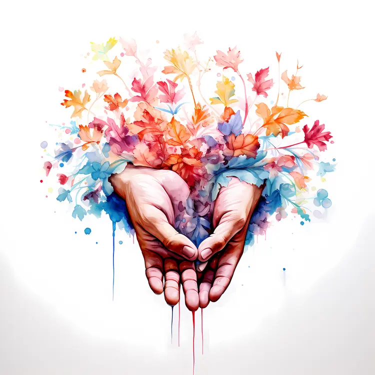 Hands Holding Colorful Flowers