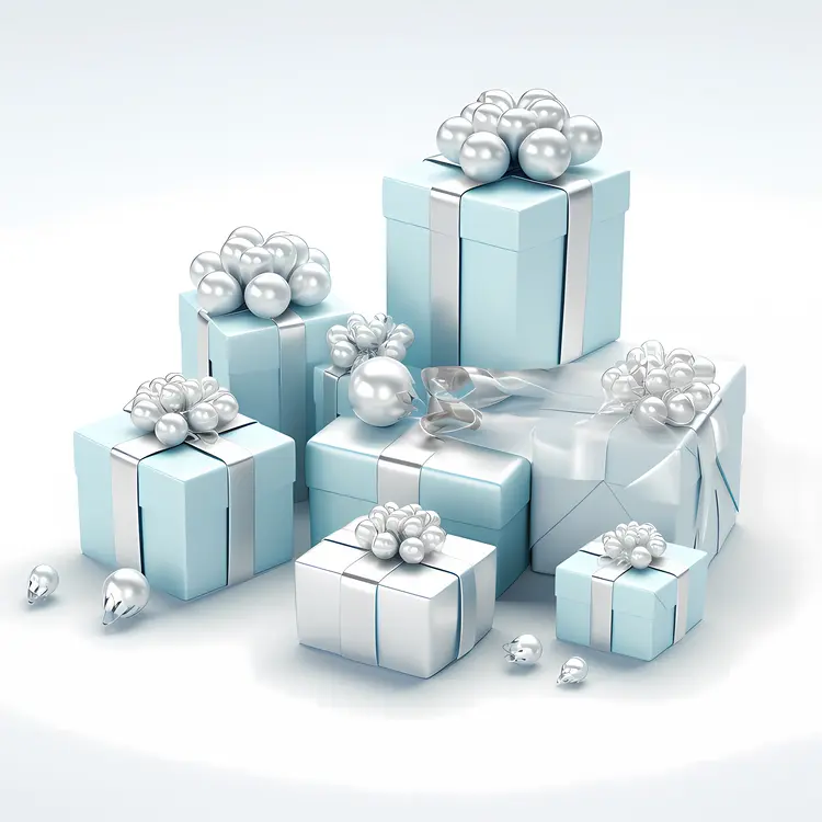 Assorted Blue Gift Boxes with Silver Ribbons