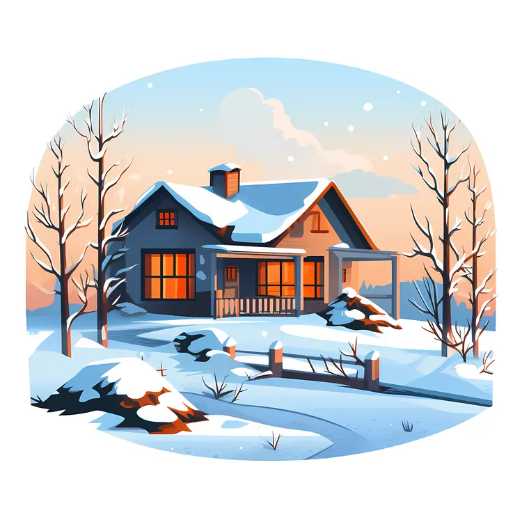 Charming House in Snowy Winter Scene
