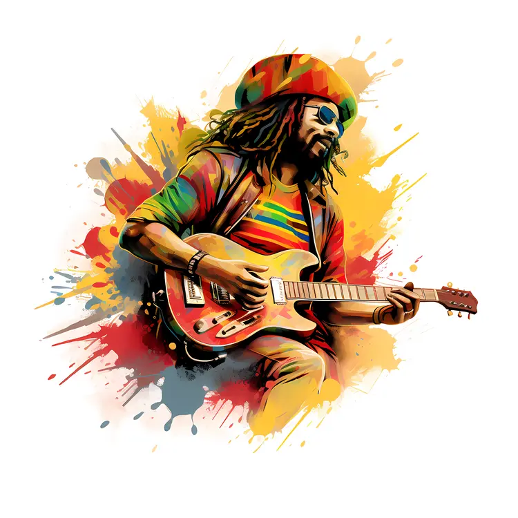 Man Playing Guitar with Colorful Background