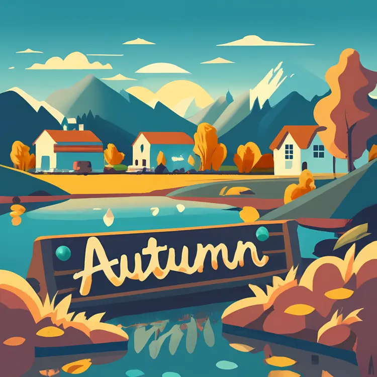 Autumn Sign with Scenic Village View