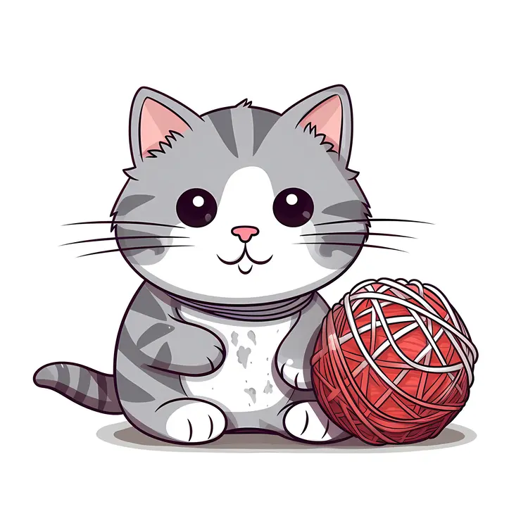 Cute Cat with Yarn Ball Illustration