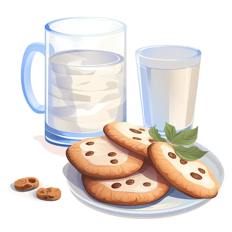 Fresh Milk and Cookies with Mint Leaves