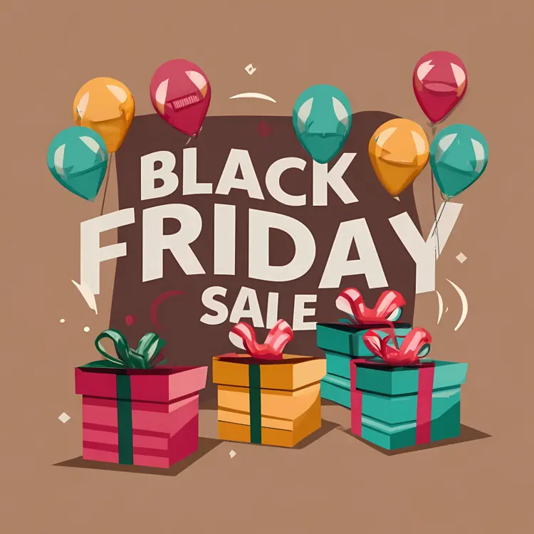 Black Friday Sale with Balloons and Gifts