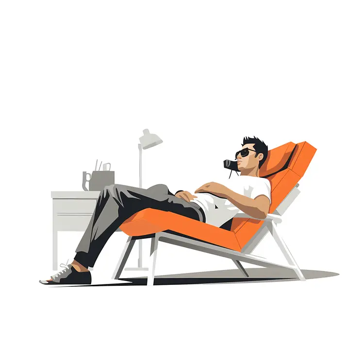 Man Relaxing on Lounge Chair with Desk Nearby