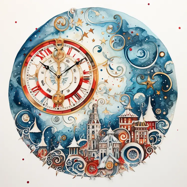 Artistic Clock with Cityscape and Stars