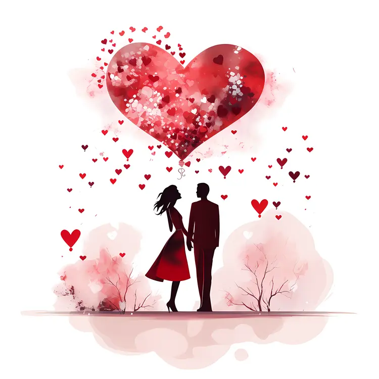 Silhouette Couple with Heart