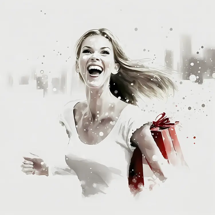 Happy Woman with Gift Box in the City