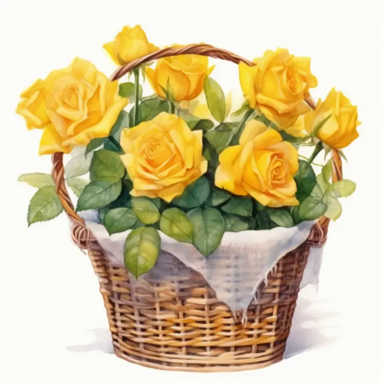 Beautiful Yellow Roses in a Woven Basket