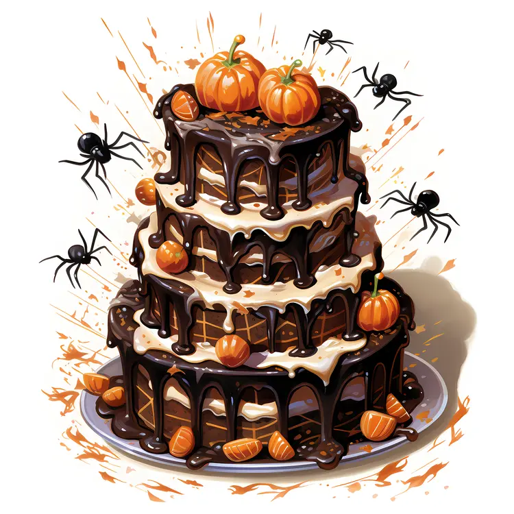 Halloween Pumpkin Cake with Spiders