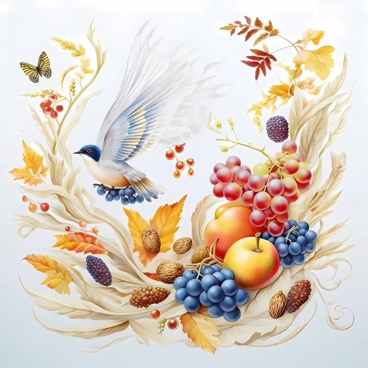 Bird and Autumn Fruits Illustration