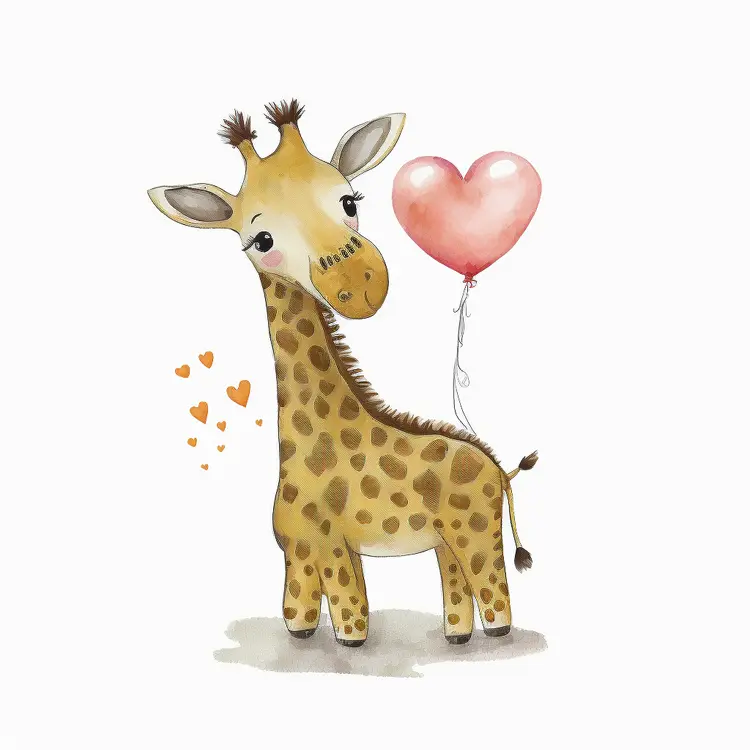 Cute Giraffe with Heart Balloon for Valentine's Day