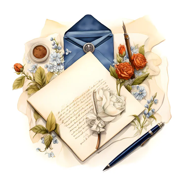 Letter with Flowers and Pen