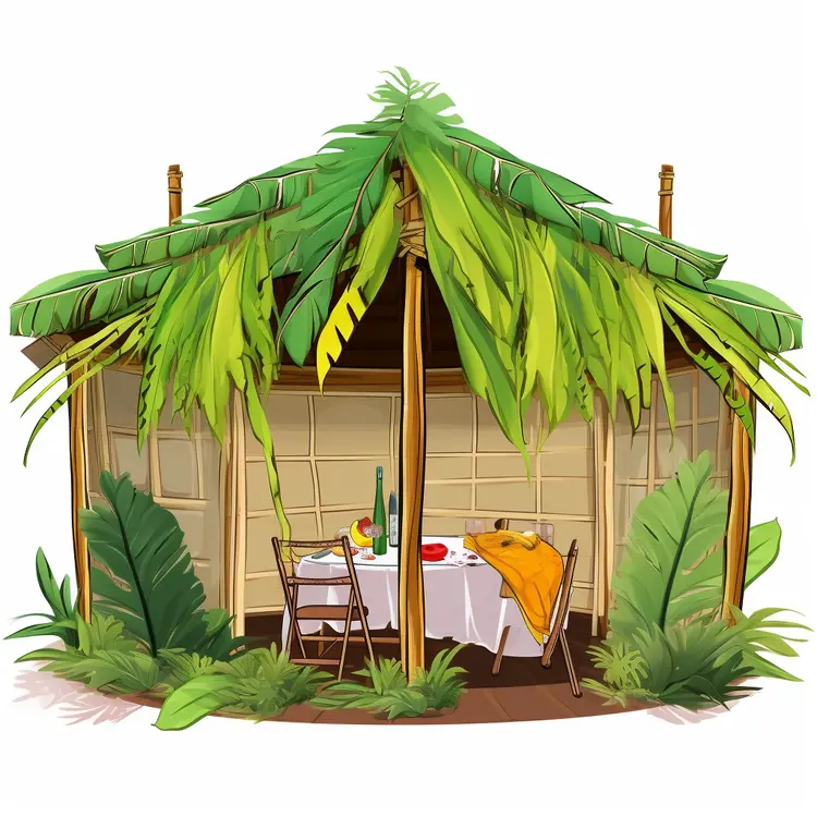 Tropical Hut with Outdoor Dining Setup
