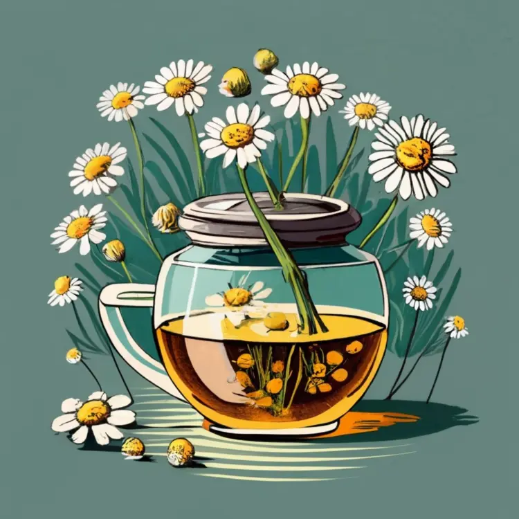 Chamomile Tea in a Teapot with Flowers