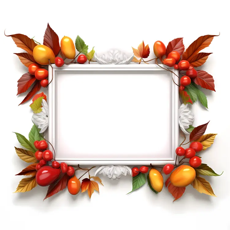 Autumn Leaves Frame with Red Berries