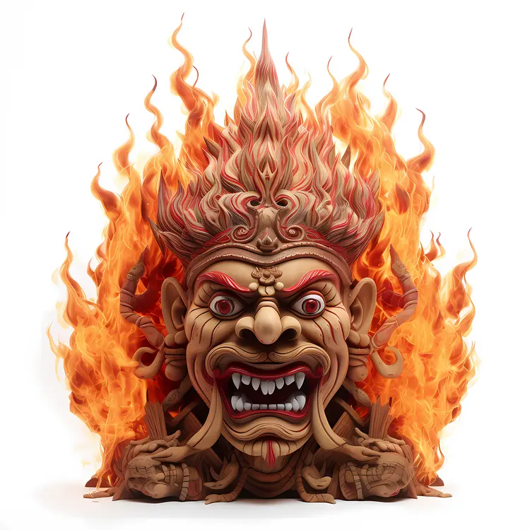 Fiery Demon Head with Tusks