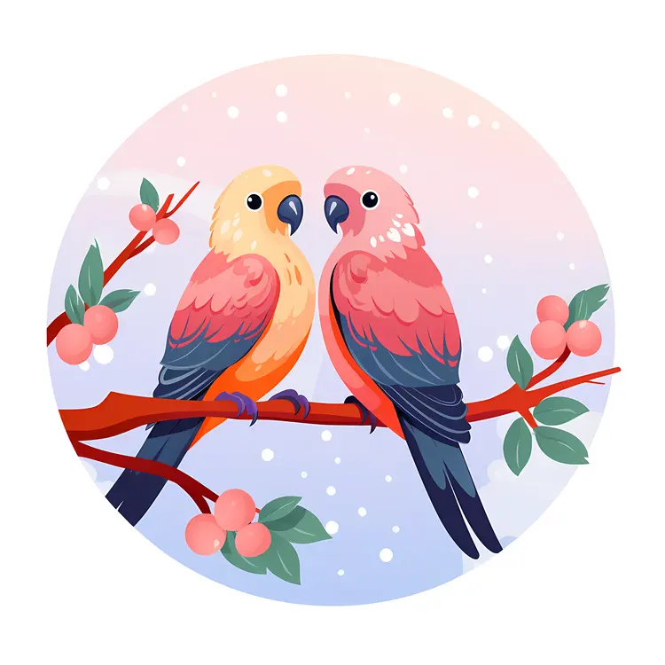 Colorful Parrots on a Branch