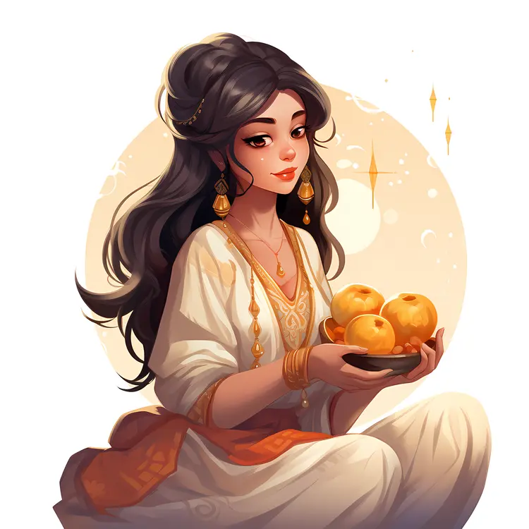 Woman in Traditional Clothing Holding Apples