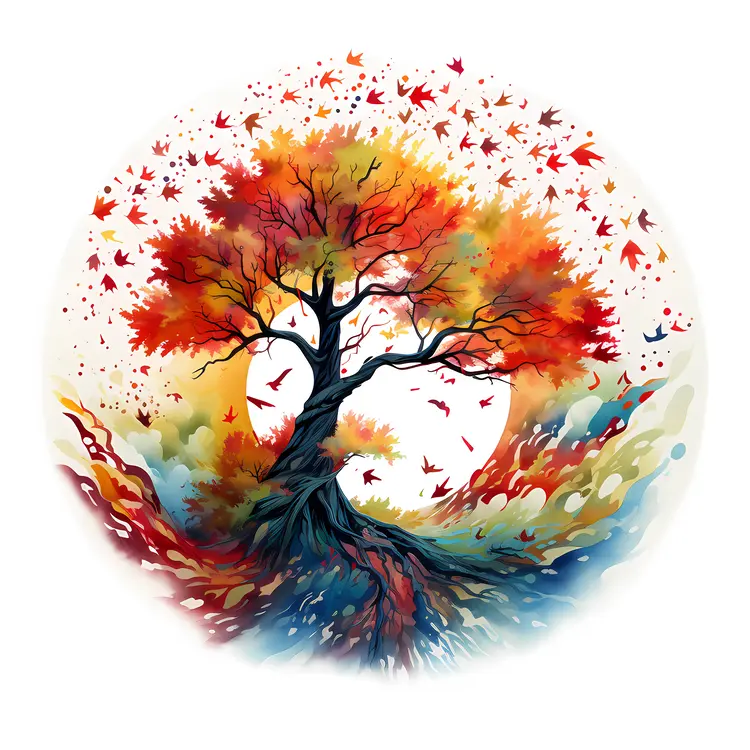 Autumn Tree with Falling Leaves