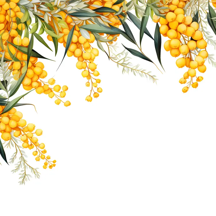 Yellow Flowers with Green Leaves Botanical Illustration