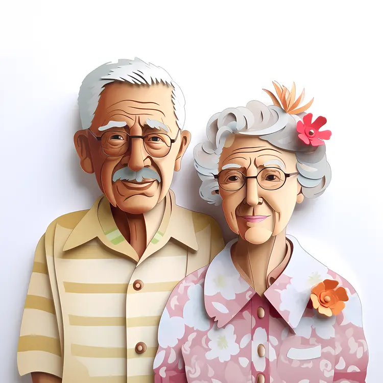 Paper Art Portrait of Elderly Couple for Grandparents Day