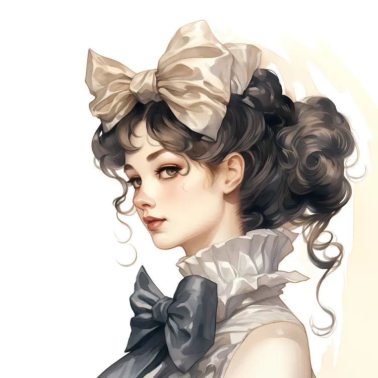 Elegant Girl with White Bow