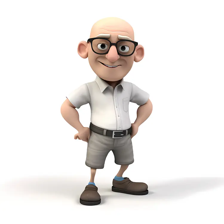 Cartoon Elderly Man with Glasses