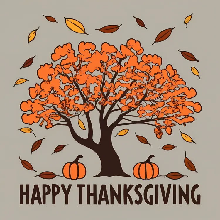 Thanksgiving Tree with Pumpkins and Leaves