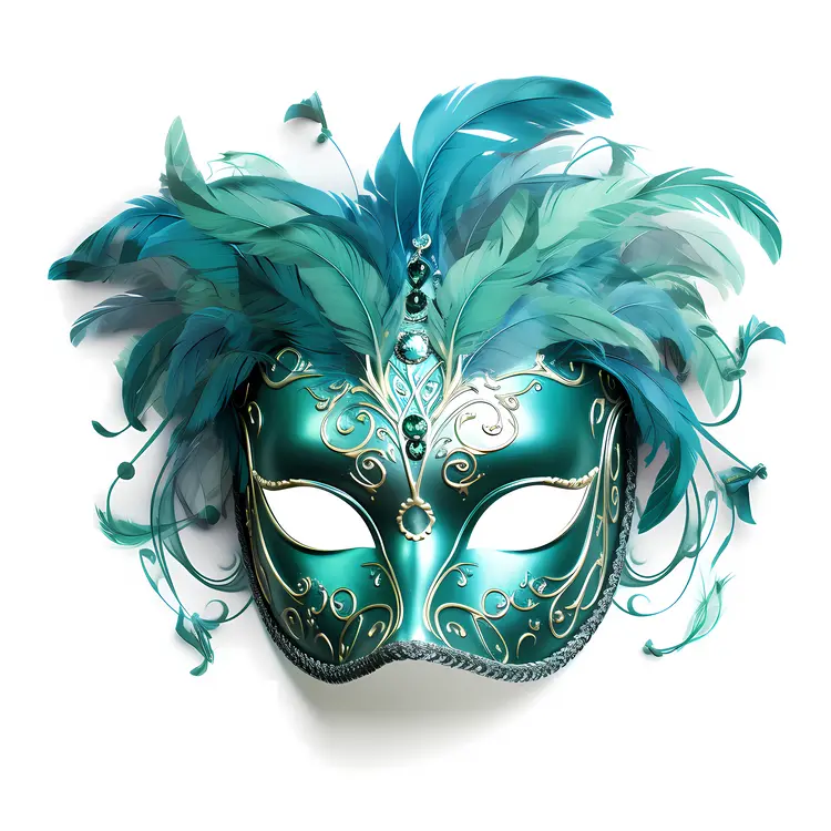 Green Feathered Mask for Masquerade Party