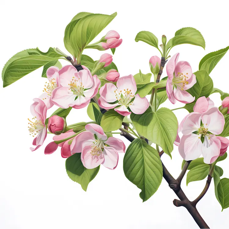Cherry Blossoms with Green Leaves