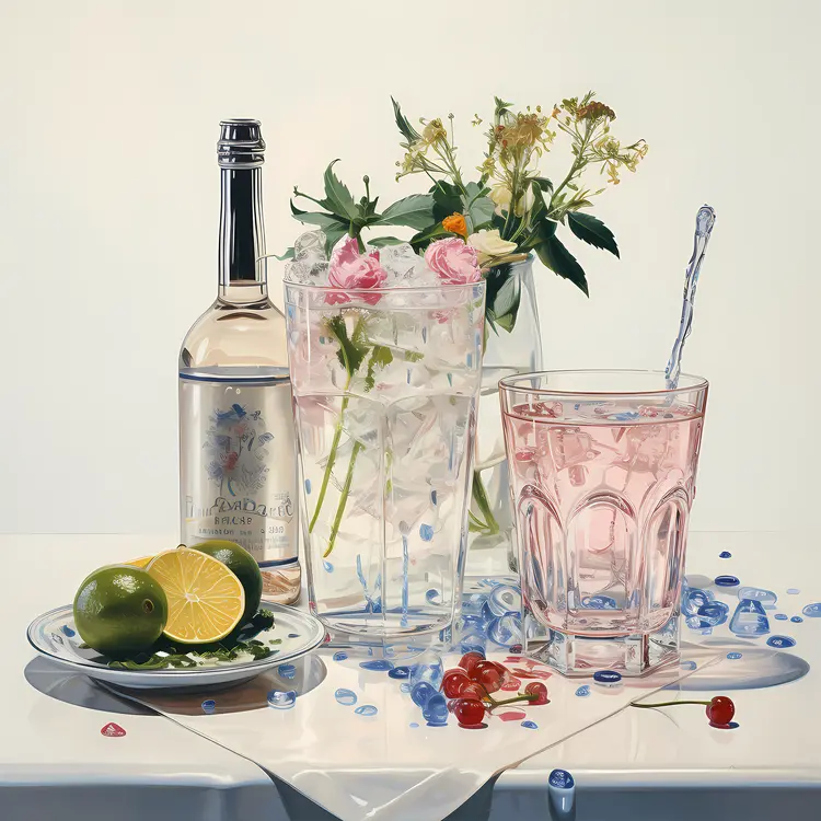 Refreshing Glass of Drink with Lime and Flowers