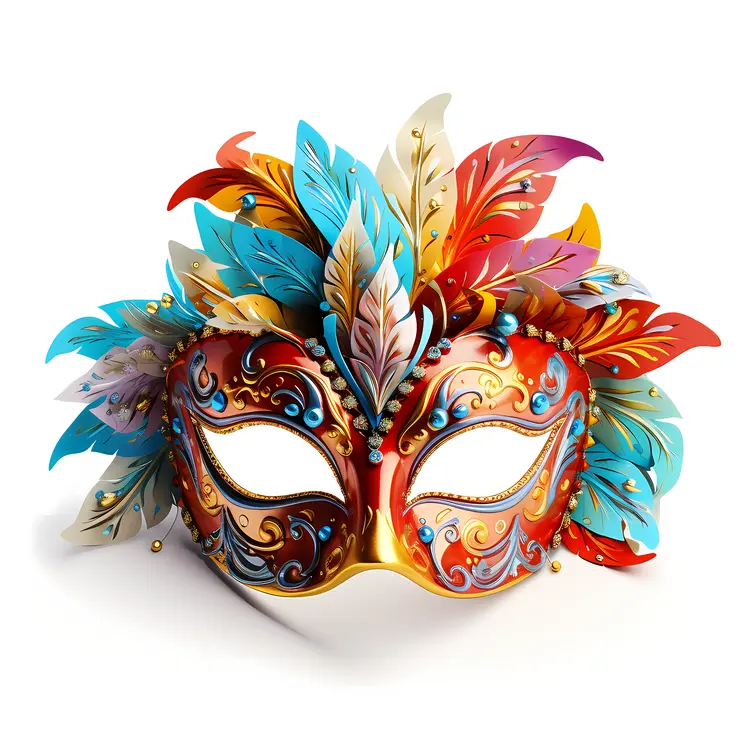 Red Feather Mask for Carnival Celebrations