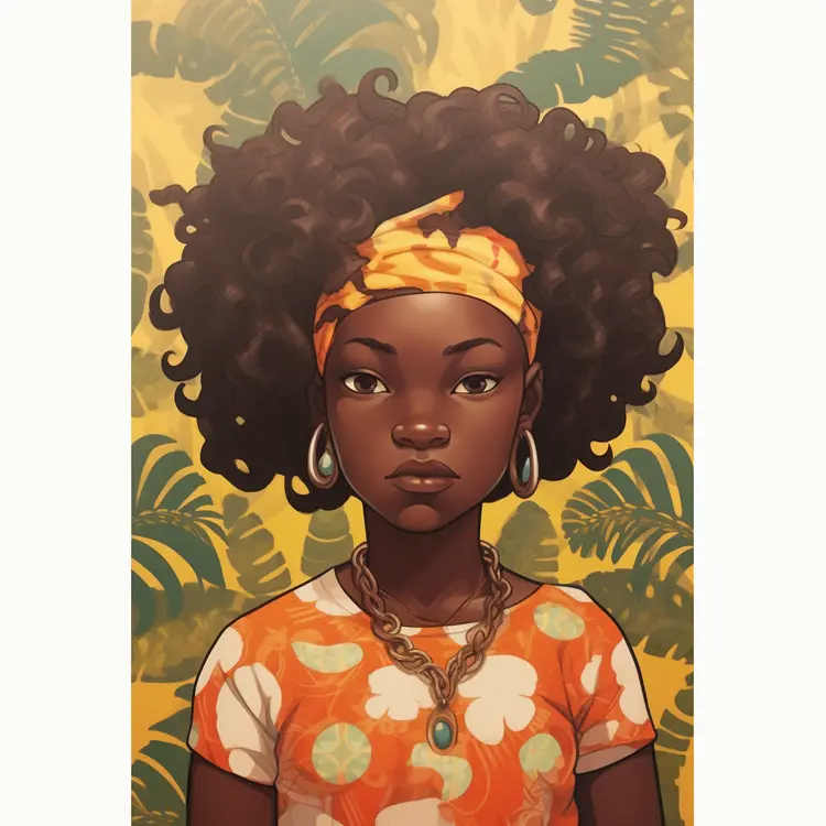 Portrait of a Woman with Curly Hair and Floral Shirt