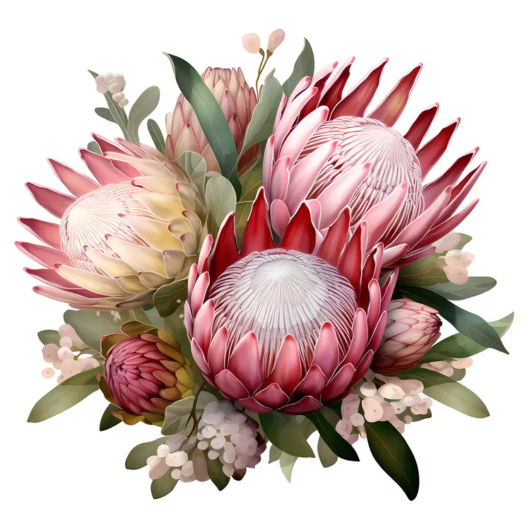 Bouquet of Pink and White Protea Flowers