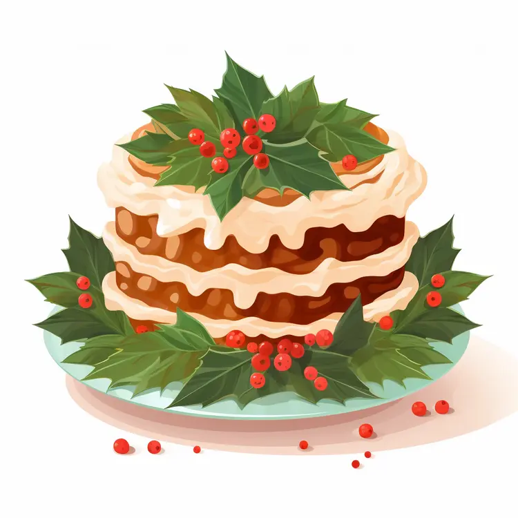 Layered Christmas Cake with Holly and Berries