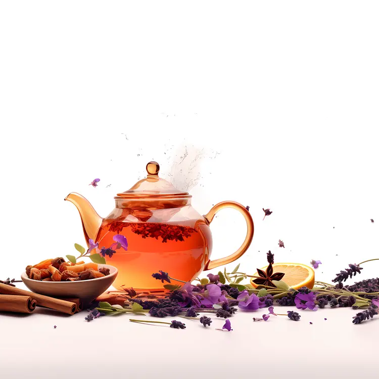 Glass Teapot with Tea and Flowers
