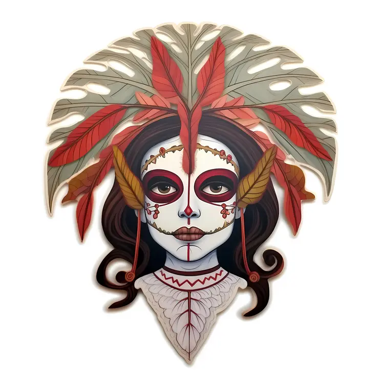 Traditional Day of the Dead Mask with Feathers