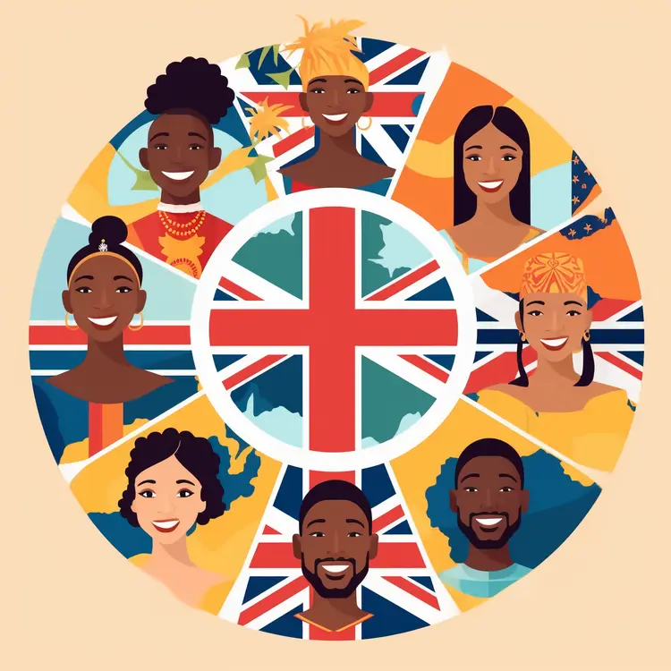Diverse People Around Union Jack Flag