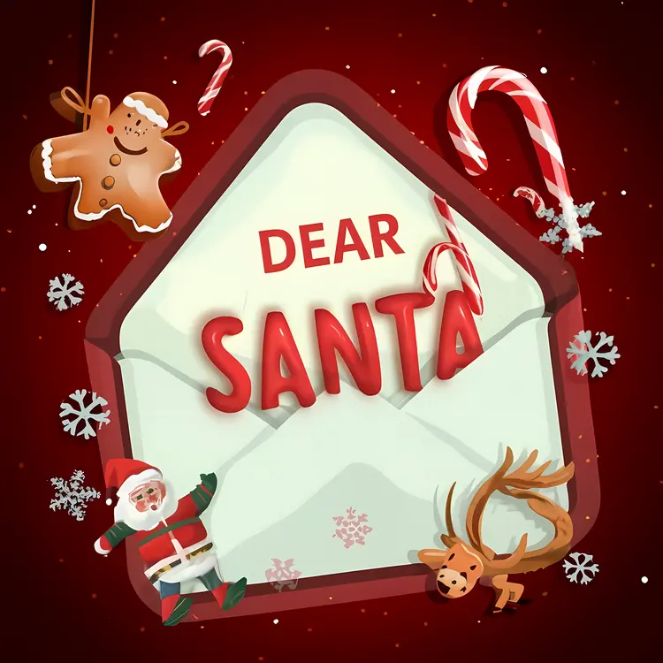 Dear Santa Letter with Candy Canes and Gingerbread Man