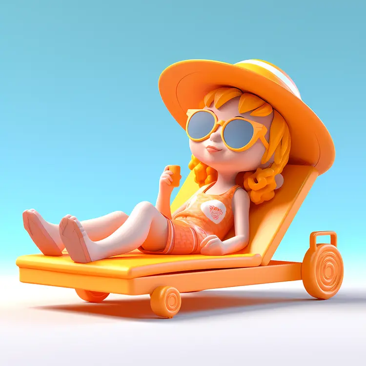 Relaxing Girl on Sun Lounger in Cartoon Style
