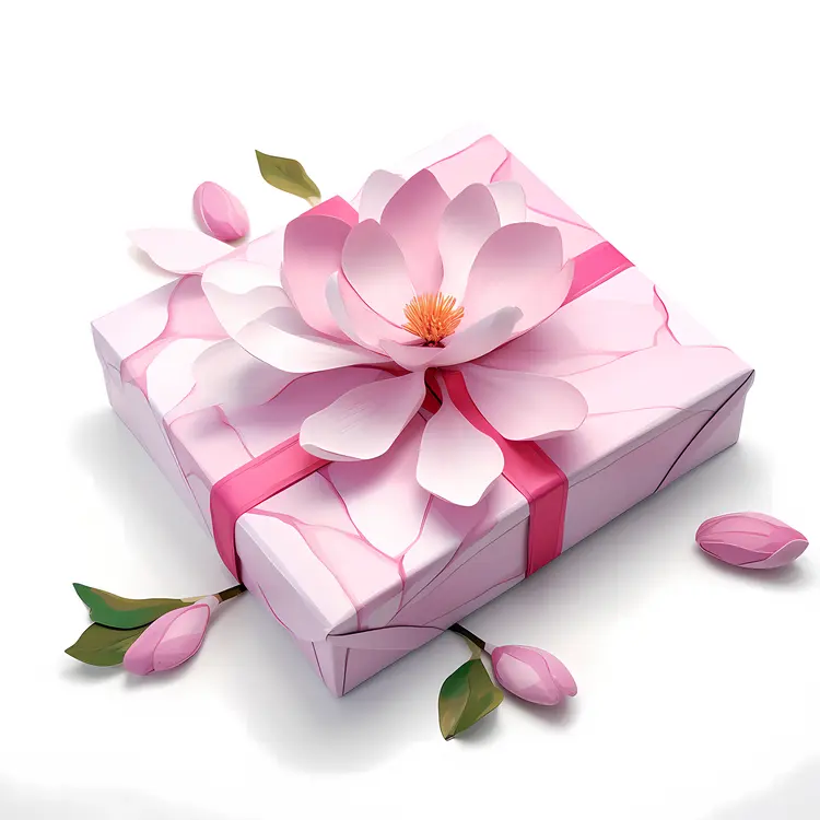 Pink Gift Box with Flower and Buds