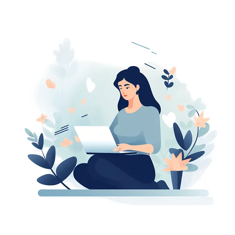 Girl with Laptop in a Calm Setting