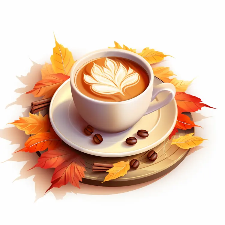 Beautiful Latte Art with Autumn Leaves