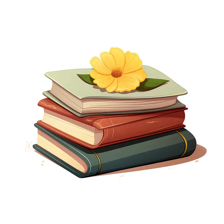 Stack of Books with a Flower on Top
