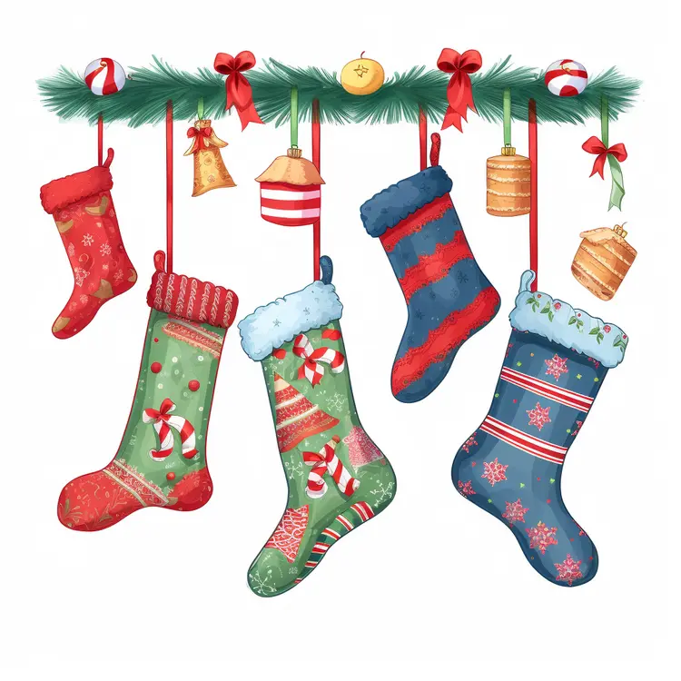 Colorful Christmas Stockings Hanging for Holiday Decorations