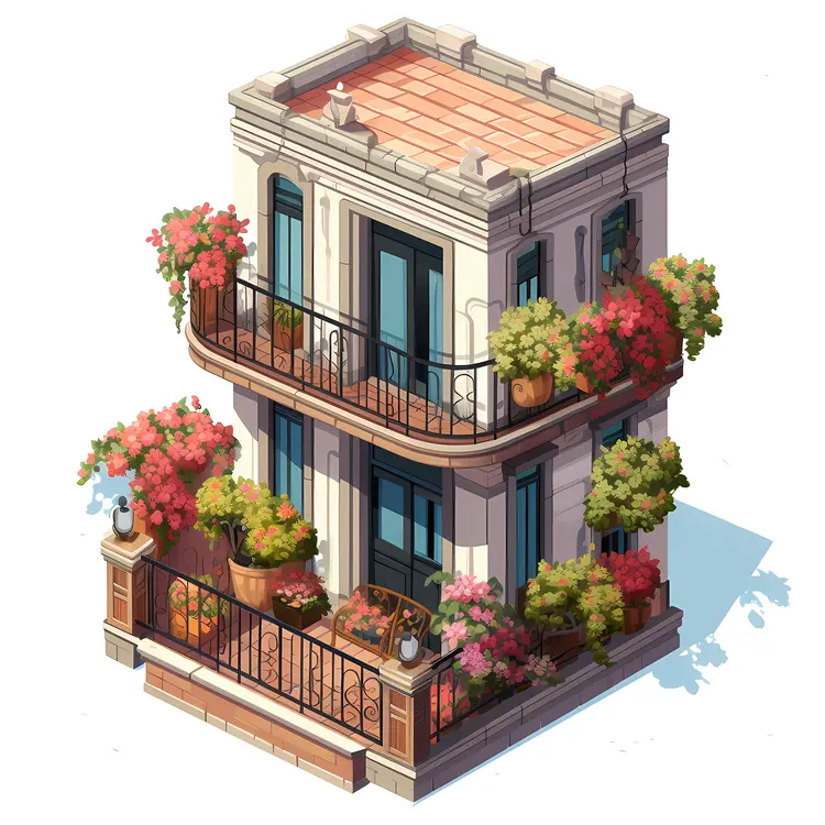 Double Balcony with Colorful Flowers