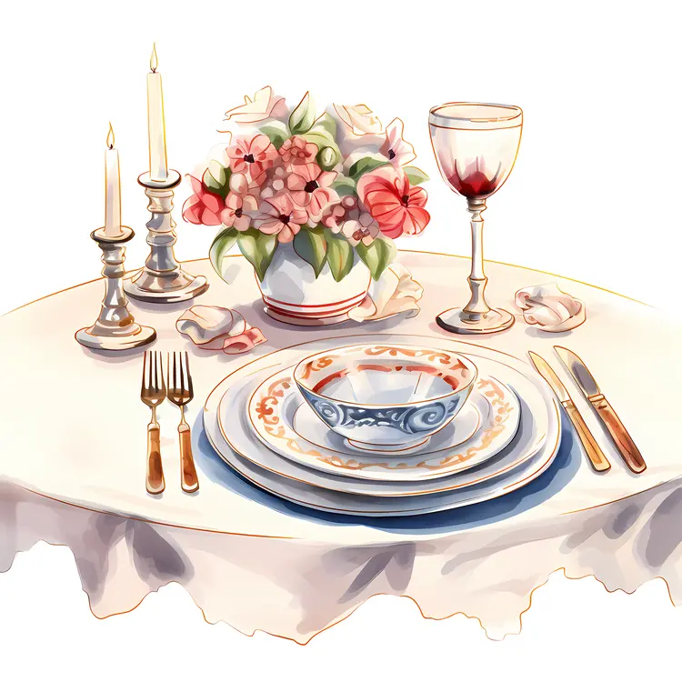 Elegant Table Setting with Pink Flowers and Candles